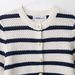 Breathable Color-Block Striped Knit Cardigan For Women, Textured Openwork Loose-Fit Short Sleeve Cover-Up_ecoleips.com
