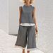 Women's Summer Casual Fashion Color Block Wide Leg Pants Set Sleeveless Two Piece Trendy European American Style 2026_ecoleips.com