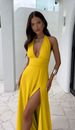 Women's Clothing Spring Women's Clothing New Fashion High End Temperament Halter Neck Sexy Slit Lace Up Solid Color Dress For Women_ecoleips.com