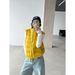 girl Girl Wang Qizhi 90% White Duck Stand Collar Drawstring Sleeveless For Women Winter Ribbed Down Jacket Vest WQ038_ecoleips.com