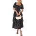 Women's Square Neck Long Dress Chiffon Waist Cinching Floral Print Cake Style Fashion Short Sleeve_ecoleips.com