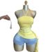Women's Halter Neck Wrap Top - Sweetheart Sweet & Sassy Summer Blouse With Waist-Cinching & Asymmetrical Hem (Yellow/Pink)_ecoleips.com