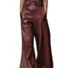 New Fashion High-Waisted Leather Pants For Women Loose Fitting Slim Fit PU Leather Flared Casual Long Trousers With Pockets_ecoleips.com