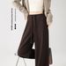 Brown Acetate Wool Wide-Leg Wom, Autumn And Winter Fleece-Lined, Casual Flared Melad Glutinous Rice Mask Pants For_ecoleips.com
