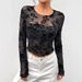 Women's Black Long Sleeve T-Shirt Sexy Mesh Round Neck Top Style_ecoleips.com