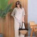 Summer Outfit Set – Linen-Blend Top & Wide-Leg Pants For Women_ecoleips.com