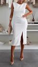 2025 European And American Summer New Round Neck Elegant Slit Solid Color Slim Dress For Women_ecoleips.com