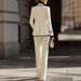 Women's Long Sleeved Lapel Double Breasted Suit Set With Casual Trousers_ecoleips.com