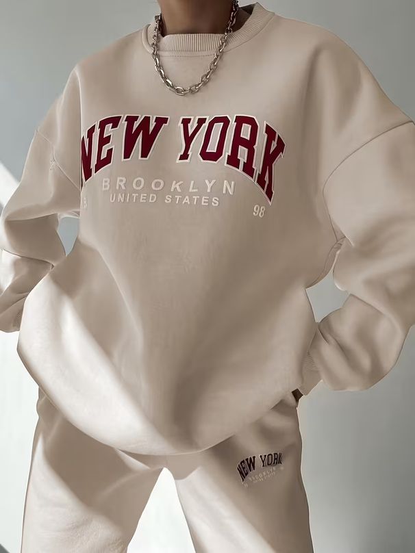 Unisex Cozy Fleece Hoodie And Jogger Set Letter Print Casual Loungewear Pullover Sweatshirt with Pockets for Winter_ecoleips.com