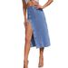 Women's Asymmetrical Side Slit Denim Midi Skirt – High Waist Slim Fit Casual Jean Skirt_ecoleips.com