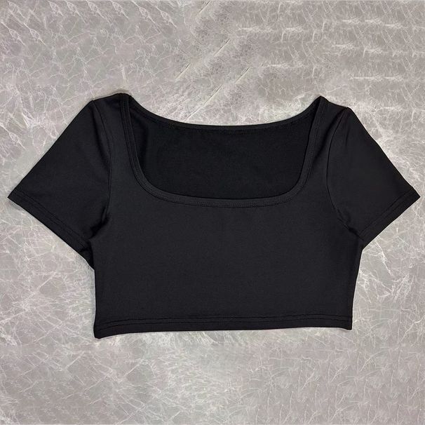 Women's Clothing Sports Casual Cropped Knitted High Elastic Long Sleeved T Shirt Tops_ecoleips.com