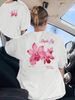 Women's Pink Orchid Print T-Shirt Sleeve Round Neck Top Summer Style T-shirt Comfortable Women's Clothing Top Aesthetic Clothes_ecoleips.com