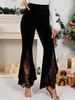 Women's Sexy High-Waisted Velvet Flared Trousers Lace Trimmed Autumn Winter Christmas Collection_ecoleips.com