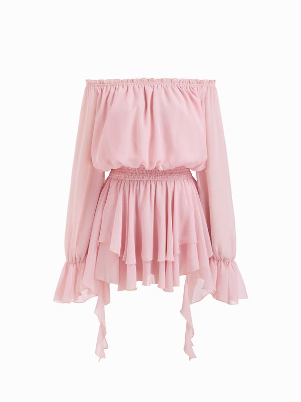 Fashionable Layered Ballet Style Long Sleeve Off-Shoulder Mini Dress for Women Tie Waist Versatile Irregular A-Line Gown_ecoleips.com