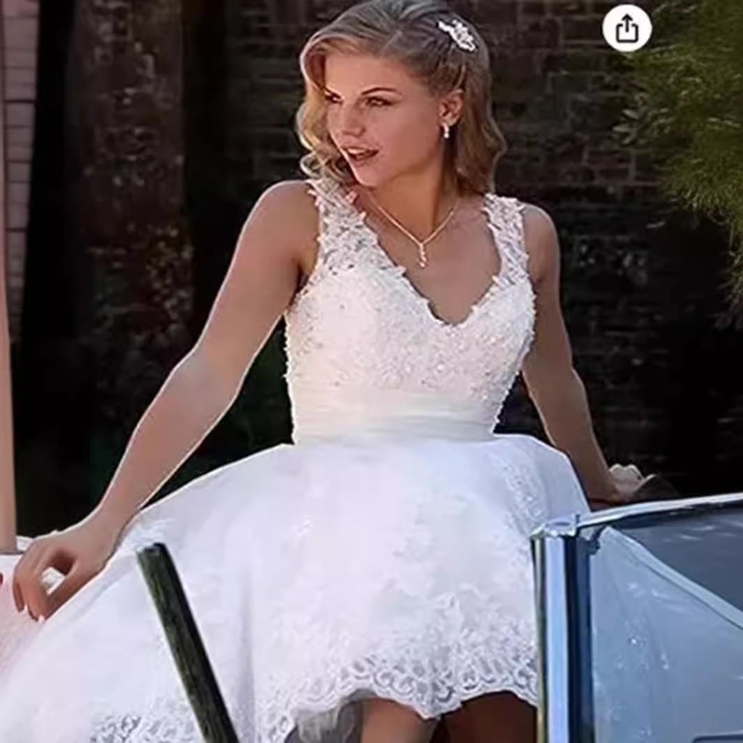 Women's Clothing Summer Medium Length Wedding Dress New Double Shoulder Short Fashion Puffy Skirt Wedding Dress_ecoleips.com