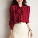 2024 Spring And Autumn New Women's Shirt, Green Polka Dot Shirt With Tie Collar, Long Sleeve Casual Cardigan, Thin Top_ecoleips.com