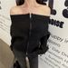 Aria Basics Aria Basics Korean Retro Zipper Knitted Cardigan Off-Shoulder Sweater Coat Greek Aesthetic Atmosphere High-End Slimming_ecoleips.com