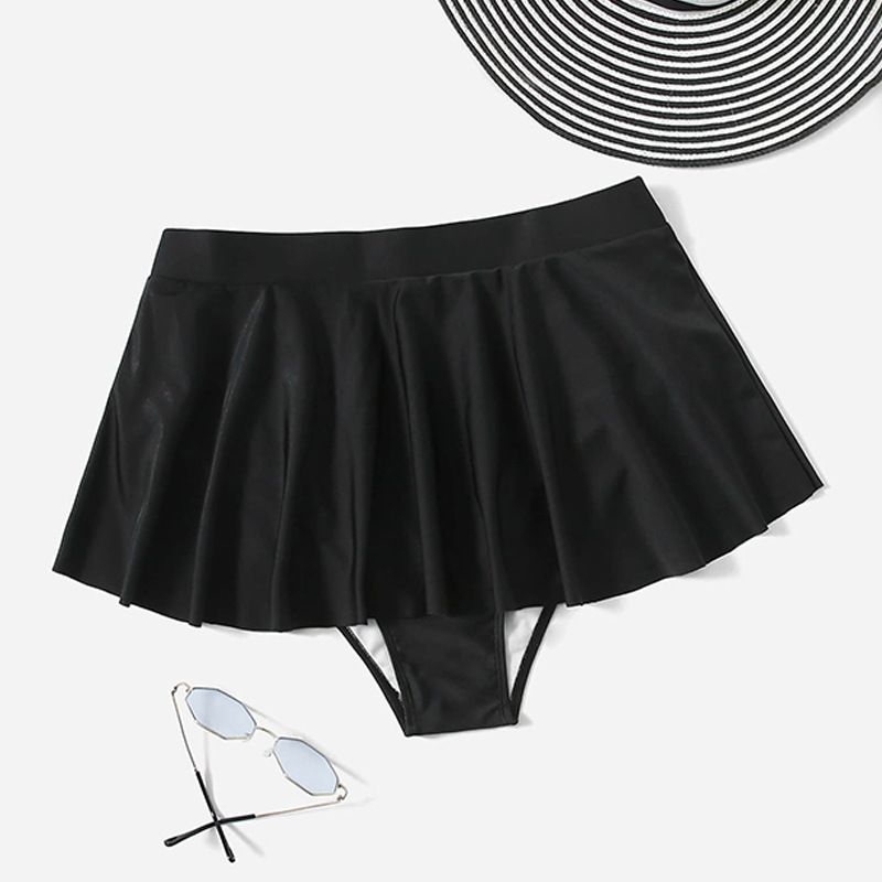 Cross Border European And American Solid Color All Match Large Size Swimsuit Women's Beach Skirt Bikini Anti Exposure Beach Swimming Trunks_ecoleips.com