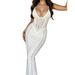 Beach Dress, Sexy V Neck Halter Bodycon Dress, Backless Hollow Out Strappy Knit Maxi Dress._ecoleips.com