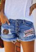 Distressed Denim Shorts Women's High Waisted Straight Leg Ripped Fringe Summer Casual Shorts With Flag Patch & Letter Print_ecoleips.com