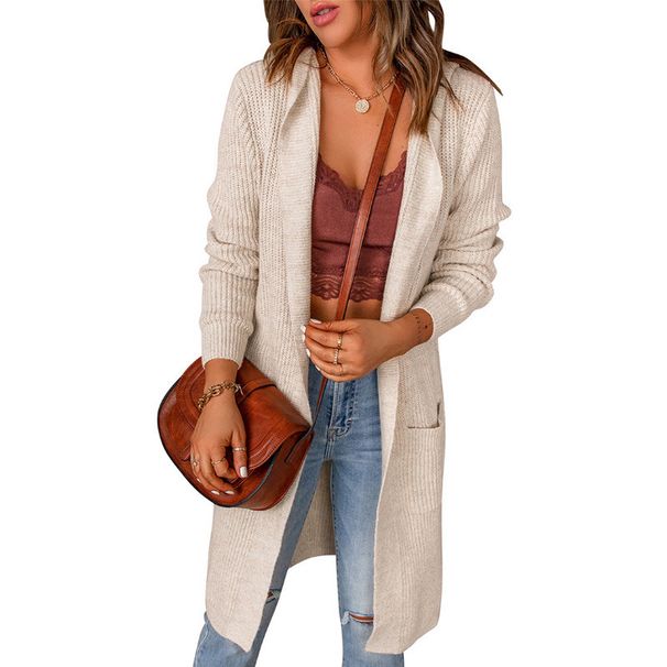Fashionable Autumn And Winter Solid-Color Hooded Jackets, Mid-Length Women's Shirts, Long-Sleeved Sweaters_ecoleips.com