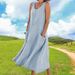 Women Casual Solid‑Color Tank Dress Stylish Sleeveless Crew Neck Design With Convenient Side Pockets_ecoleips.com