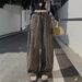 American Retro Leopard Print High-waisted Denim Wide-leg Pants, Loose And Slimming, Floor-length Trousers_ecoleips.com