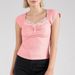 AD227 Sexy And Sweet Slimming Versatile Lace Buttoned Off-Shoulder Square Neck Sleeve T-Shirt Slim Fit Short Top_ecoleips.com