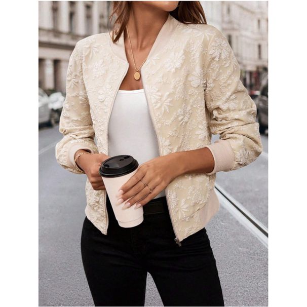 Women's Clothing Casual Short Jacket With Floral Print - Lightweight Baseball Style Zip-Up Coat For Spring & Autumn - Comfortable Polyester Blend_ecoleips.com