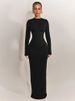 Mozision Long Sleeve High Waist Split Sexy Maxi Dress Women Elegant Autumn Winter With Zipper O Neck Bodycon Club Party Dress_ecoleips.com