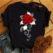 Foreign Trade Women's Fashion Printed Vintage Rose And Musical Note T-shirts Wholesale_ecoleips.com
