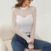 European American Cross-border 2026 Spring New Mesh Polka Dot Patchwork Women's Long-sleeve Top With Small Stand-up_ecoleips.com