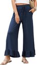 Women's Clothing Wide Leg Pants Drawstring Elastic High Waist Pleated Hem Wide Leg Pants With Pockets_ecoleips.com