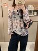 Recommended~ Korean-Style Blue Tie-Dye Printed Long-Sleeve Top With Chest Pads For Women, Suitable For Early Autumn_ecoleips.com