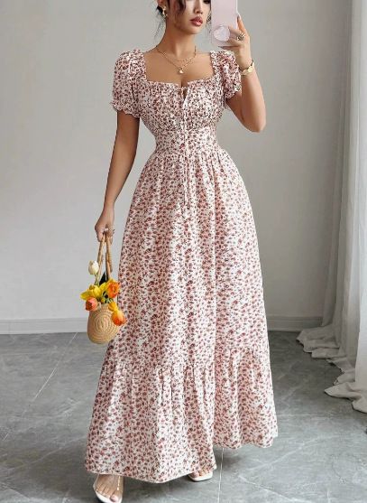 2026 Cross-Border Foreign Trade Hot-Selling Floral Print Elegant Dress_ecoleips.com