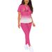 Women's Clothing Summer New Gradient Letter Print Suit Round Neck Short Sleeve T Shirt And Pants Sports Suit Casual Comfortable Fashion_ecoleips.com