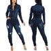 Distressed Denim Jumpsuit – Stretchy Slim-Fit Long Sleeve Romper With Raw Hem Details (S-2XL, Dark Blue, Streetwear Staple)_ecoleips.com