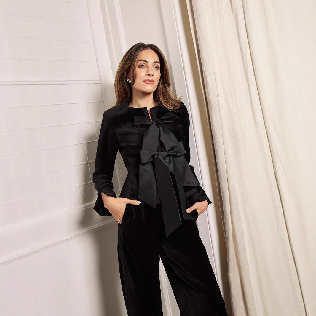 Women's Clothing Black Bow Temperament Suit_ecoleips.com