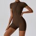 Women's Zipper Short Sleeve Yoga Bodysuit Summer Fitness Dance Sportswear Swimsuit Tight Fitting American Style_ecoleips.com