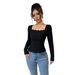 Classic Square-Neck Long Sleeve T-Shirt – Slim Fit Essential For Effortless Elegance Versatile Wardrobe Staple_ecoleips.com