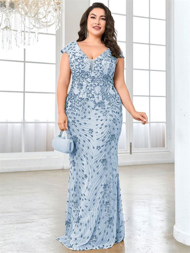 plus Size Sequined Evening Dress European American Style Sexy Elegant Slim Fitting Fishtail Long Dress for Women Party Wear_ecoleips.com