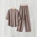 Women's Clothing Cross Border Plus Size Loose Casual Two Piece Set V Neck Short Sleeve Top And Pants_ecoleips.com