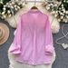 Cross-border European American Striped Long-sleeve Shirt For Women, Summer, With Three-dimensional Floral Embellishments_ecoleips.com