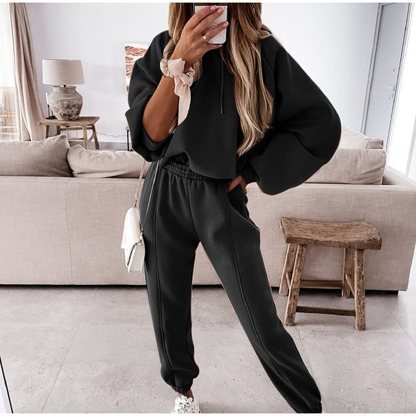 Women's Clothing popular autumn and winter women's sports and leisure hooded sweatshirt set two piece set_ecoleips.com