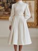 Freeacy Women's Solid White Turtleneck Puff Sleeve High Waist Bow Tied Midi Dress 2026 Spring Stylish Retro Elegant Dresses_ecoleips.com