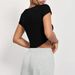 Voya Women's Square Neck Slim Fit Short Knitted Short Sleeved Sports And Casual Irregular T-shirt_ecoleips.com