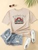 Women's Casual Khaki T-Shirt round Neck Short Sleeve Cotton Polyester Loose Fit Car Print Top European American Style Sportswear_ecoleips.com