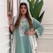 Elegant Long Sleeve Embroidered Loose Fit Arabic Dress For Women - Light Blue, Comfortable & Stylish Middle Eastern Fashion_ecoleips.com