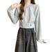 European American Style Short Sweatshirt For Petite Women, Autumn Loose Fit, Versatile, With A Diagonal Neckline And_ecoleips.com