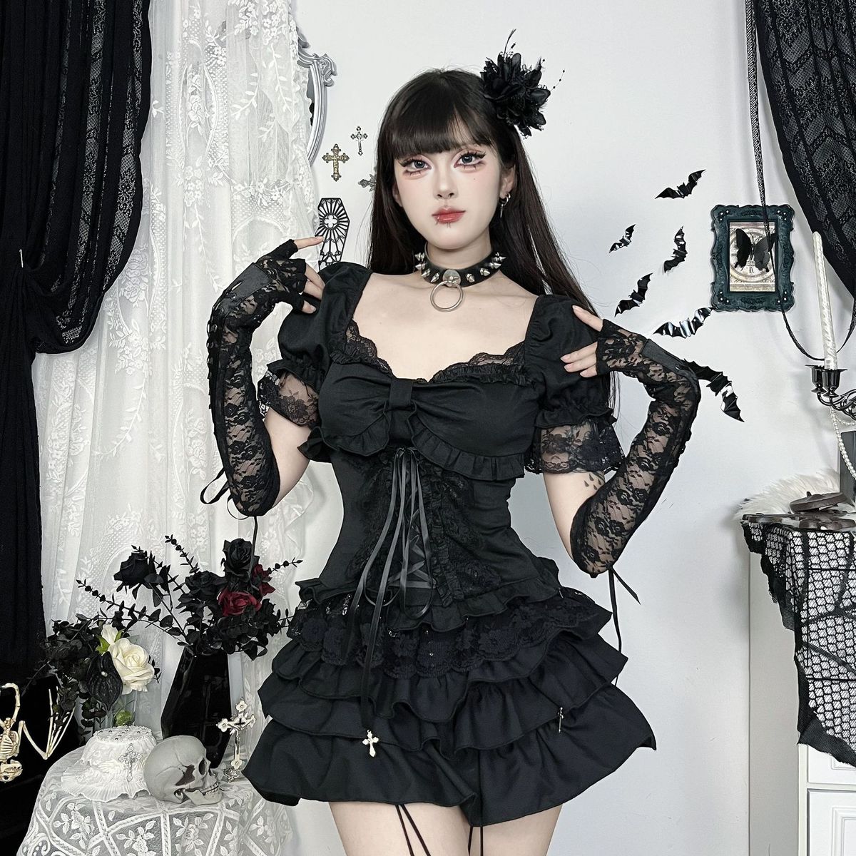 Dark Gothic Subculture Strappy Girl Shirt Sexy Hot Versatile Top for Women New Arrivals_ecoleips.com